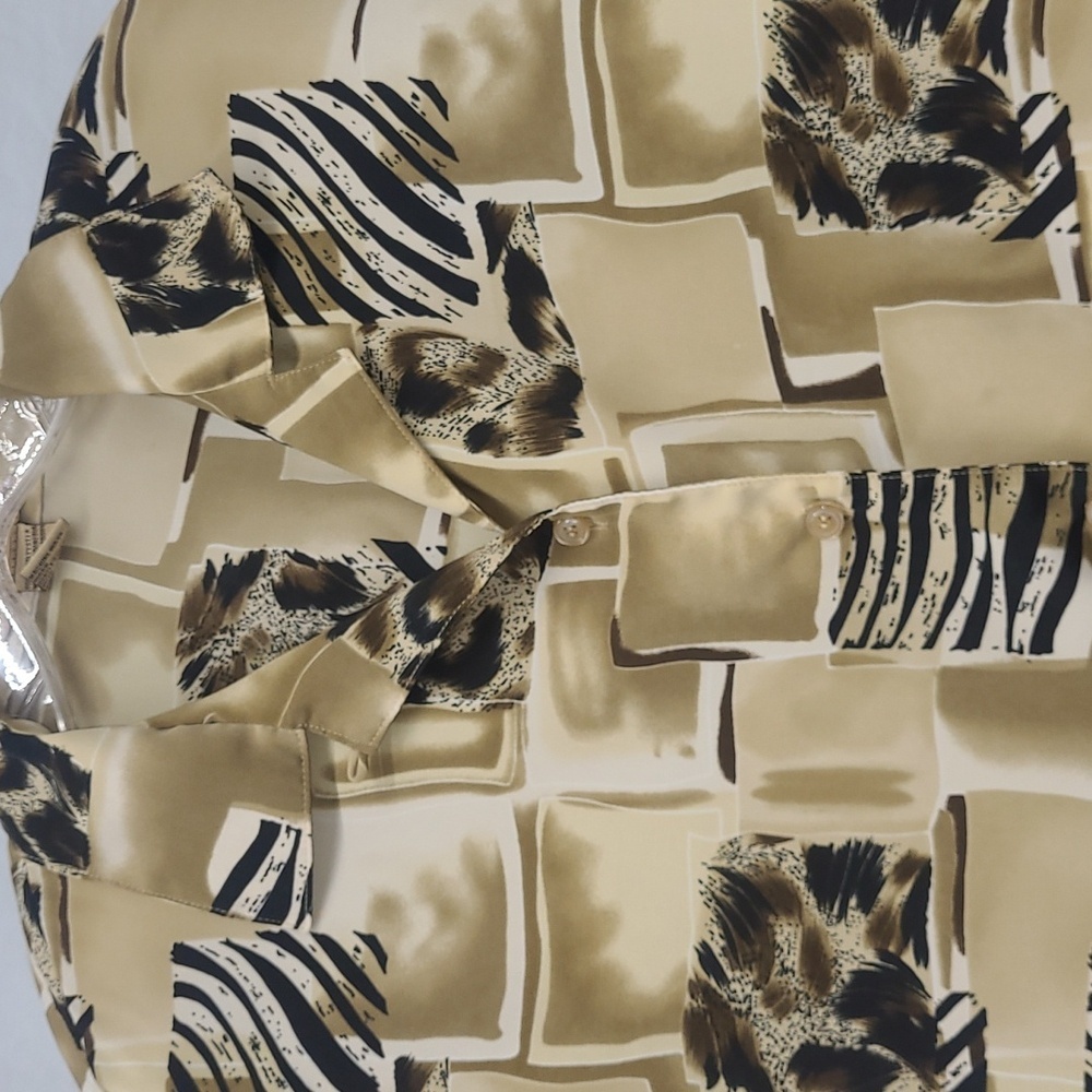 Blouse Top Patchwork Zebra Leopard Print Collared… - image 3